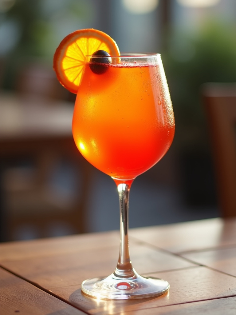 an Aperol Spritz in a wine glass