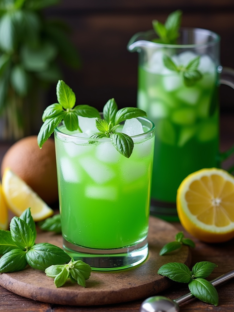 Basil Smash cocktail in a clear rocks glass