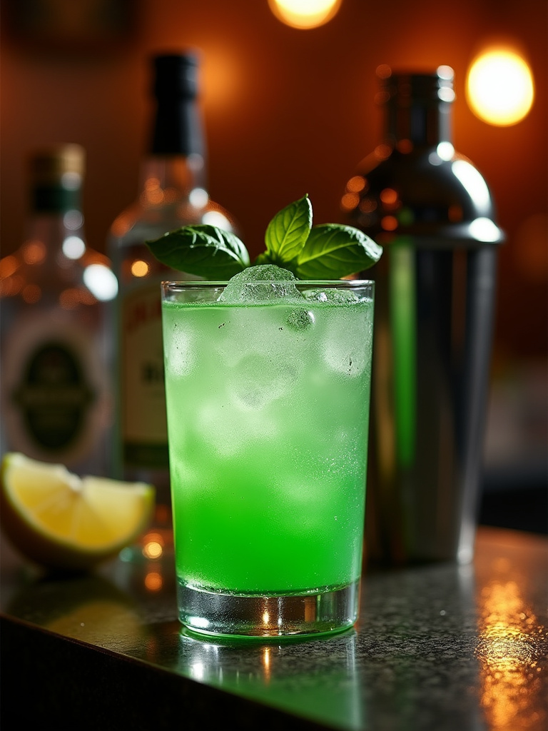 Basil Smash cocktail in a clear rocks glass.