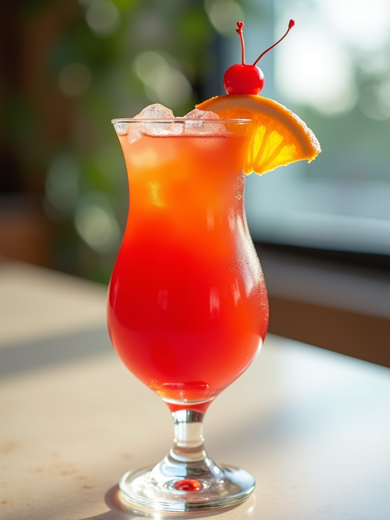 a Hurricane cocktail served in a classic hurricane glass.