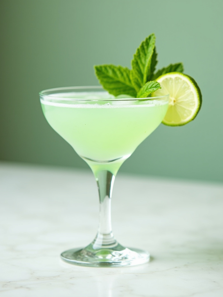 a Southside cocktail in a coupe glass.