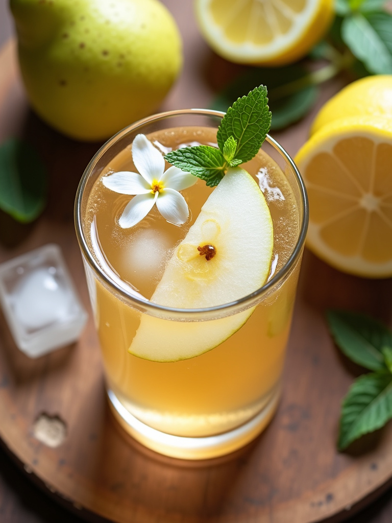 a jasmine pear sparkler in a clear glass