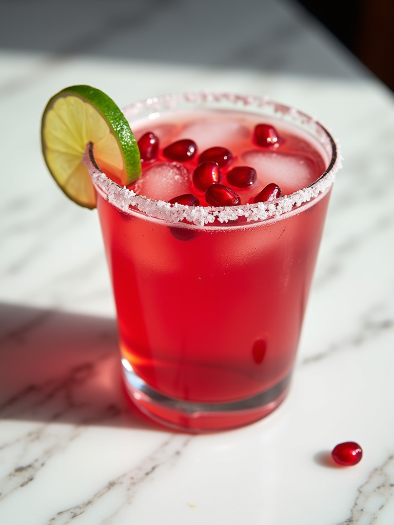 a pomegranate margarita in a margarita glass