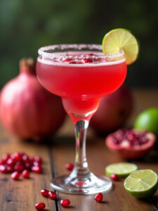a pomegranate margarita in a margarita glass