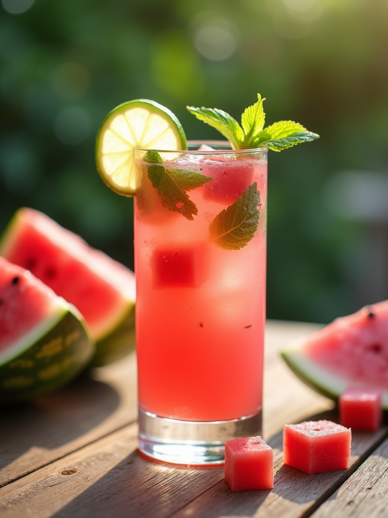 a watermelon mojito served in a tall highball glass
