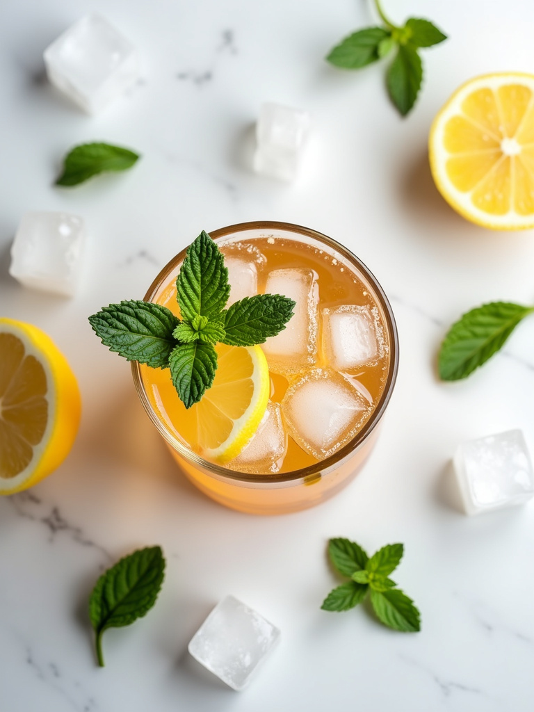 a whiskey smash in a rocks glass, crushed ice and mint leaves