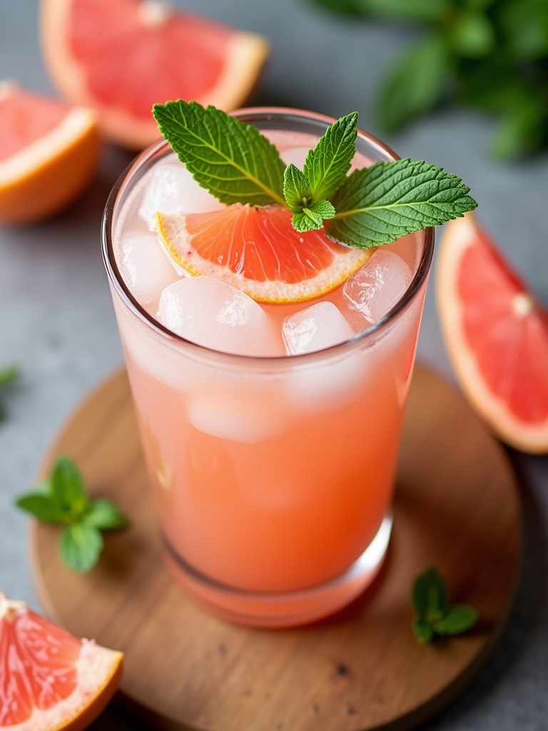 a grapefruit mint cooler in a clear glass