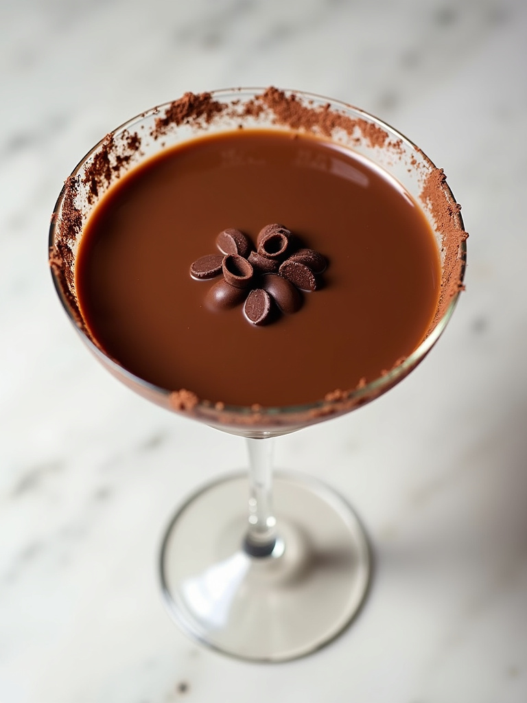A chocolate martini served in a classic martini glass,