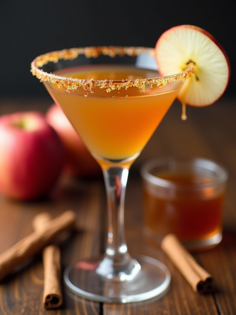 a caramel apple martini in a minimalist martini glass